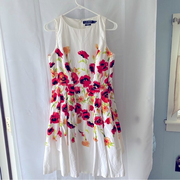 NWOT Lauren Ralph Lauren Dress White floral sateen Tamal SZ 8 - Picture 12 of 14